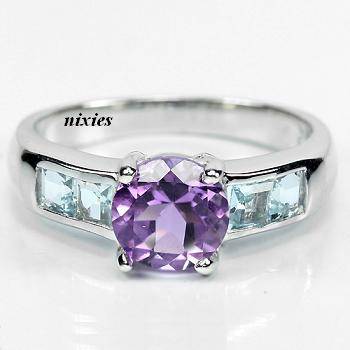 1.35CT GENUINE AMETHYST & BLUE TOPAZ 925 STERLING SILVER RING - SIZE 7(O)
