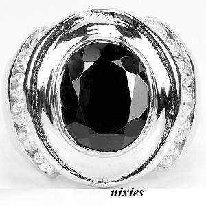 GENUINE 5.9CT BLACK SPINEL & CZ 925 STERLING SILVER RING - SIZE 8(Q)