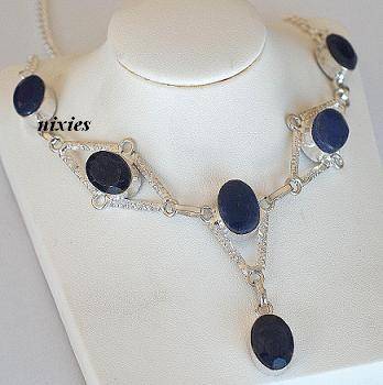 LOVELY MIDNIGHT BLUE SAPPHIRE SILVER NECKLACE