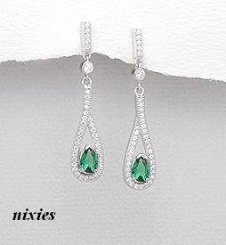 BEAUTIFUL SOLID 925 STERLING SILVER MICRO PAVED EMERALD CZ EARRINGS