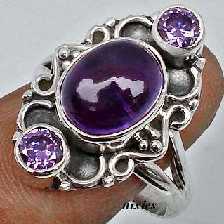 SOLID STERLING SILVER 4.56CT AMETHYST RING - SIZE 7(O)