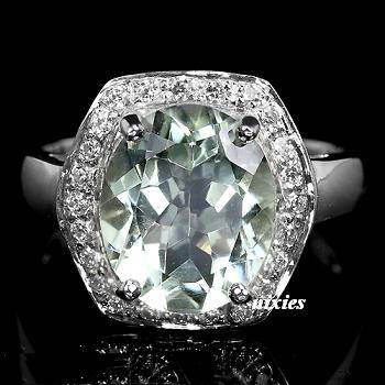 GENUINE 3.2T GENUINE GREEN AMETHYST 925 STERLING SILVER RING - SIZE 6.25(N)