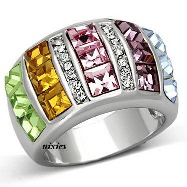 EYE CATCHING MULTI COLOUR CZ RING  - SIZE 9(S)
