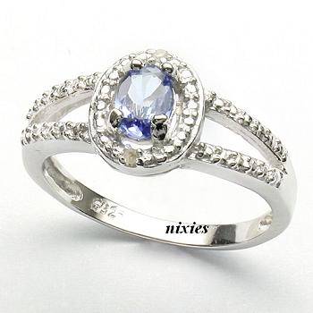 DAZZLING GENUINE 0.50CT TANZANITE & DIAMOND 925 STERLING SILVER RING - SIZE 8(Q)