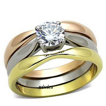 AWESOME THREE TONE DIAMOND CZ WEDDING SET - SIZE 9(S)