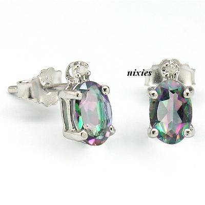 ELEGANT 0.78T MYSTIC TOPAZ & DIAMOND 925 STERLING SILVER EARRING STUDS