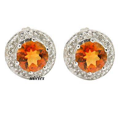 PRICELESS 1.41T EXCOTIC TOPAZ & DIAMOND 925 STERLING SILVER EARRING STUDS