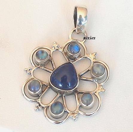 RARE SOLID STERLING SILVER TANZANITE & MOONSTONE PENDANT