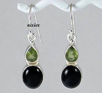 NATURAL BLACK ONYX & PERIDOT EARRINGS