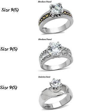 **LOW START**  3 x  DIAMOND CZ ENGAGEMENT RINGS  - SIZE 9(S)