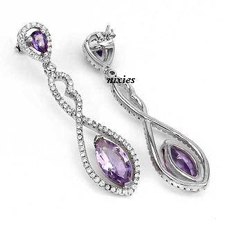 LOVELY REAL AMETHYST 925 STERLING SILVER EARRINGS