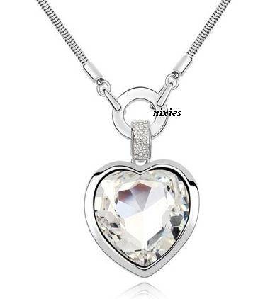 HUGE BOLD CLEAR SWAROVSKI HEART NECKLACE - extra long chain
