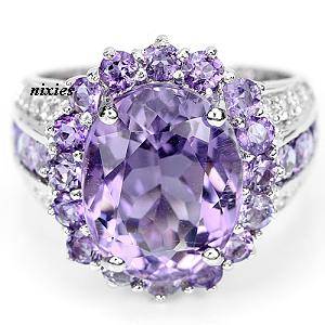 GORGEOUS REAL AMETHYST 925 STERLING SILVER RING - SIZE 6.5(N)