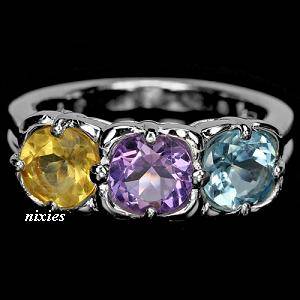 GORGEOUS MULTI-GEM 925 STERLING SILVER RING - SIZE 7(O)