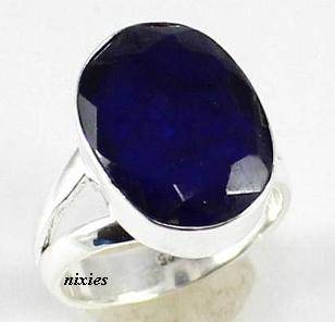 NATURAL MIDNIGHT BLUE SAPPHIRE & BLUE TOPAZ RING - SIZE 7.5(P)