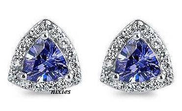 **LAST PAIR** STUNNING 925 STERLING SILVER TANZANITE & DIAMOND CZ RING EARRINGS