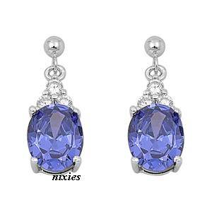 STUNNING 925 STERLING SILVER TANZANITE & DIAMOND CZ RING EARRINGS
