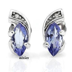 AWESOME REAL TANZANITE & DIAMOND 925 STERLING SILVER EARRINGS