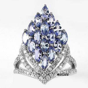 REMARKABLE GENUINE TANZANITE & TOPAZ 925 STERLING SILVER RING - SIZE 7.5(P)