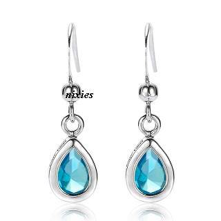 STRIKING 18K WHITE GOLD EP AQUAMARINE DANGLING EARRINGS