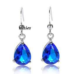 STRIKING 18K WHITE GOLD EP SAPPHIRE EARRINGS