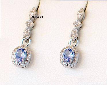 SMASHING 0.49 CT GENUINE DIAMOND & TANZANITE PLATINUM/925 SOLID SILVER EARRINGS
