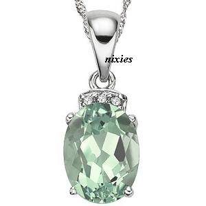 CLASSIC GREEN AMETHYST & DIAMOND 925 STERLING SILVER PENDANT