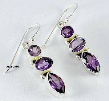 CHARMING 925 STERLING SILVER NATURAL AMETHYST EARRINGS