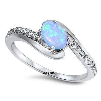 CHARMING 925 STERLING SILVER BLUE FIRE OPAL CZ RING - SIZE 6(M)