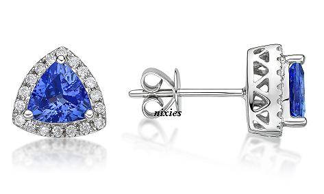 STUNNING 925 STERLING SILVER TANZANITE & DIAMOND CZ RING EARRINGS