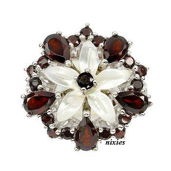 BREATHTAKING GENUINE GARNET & MOP 925 STERLING SILVER RING - SIZE 9(S)