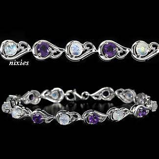 AWESOME AMETHYST & MOONSTONE 925 STERLING SILVER BRACELET
