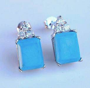 TURQUOISE STUDS WITH DIAMOND SIMULANTS - 925 SS