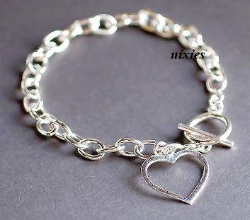 SOLID 925 STERLING SILVER TOGGLE HEART BRACELET