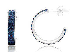BLUE SAPPHIRE SWAROVSKI HUGGIE EARRINGS - 925 STERLING SILVER