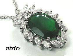 STUNNING WHITE GOLD RICH GREEN EMERALD NECKLACE