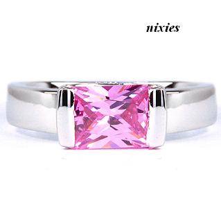 GORGEOUS SOLID SILVER PINK SAPPHIRE ENGAGEMENT RING - SIZE 6(M)