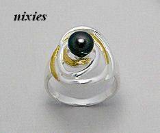 FRESH WATER PEARL RING IN SOLID SILVER & PURE 14K GOLD - SIZE 8(Q)