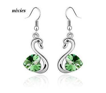 ADORABLE PERIDOT SWAROVSKI SWAN EARRINGS