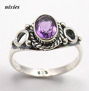 NATURAL SOLID SILVER AMETHYST RING - SIZE 6(M)
