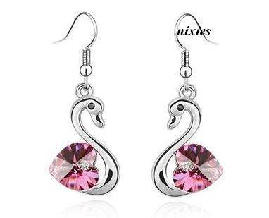 DARLING PINK SWAROVSKI SWAN EARRINGS
