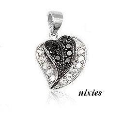 STYLISH 925 STERLING SILVER BLACK & WHITE DIAMANTE PENDANT