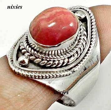 LOVELY SOLID 925 STERLING SILVER RHODOCROSITE RING - SIZE 8(Q)