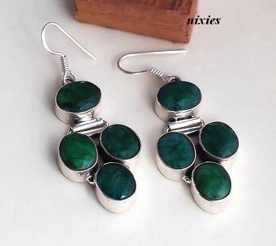 100% NATURAL RICH EMERALD EARRINGS IN SOLID SILVER