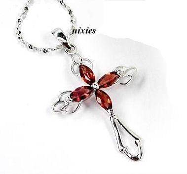 PURE 925 STERLING SILVER CROSS WITH NATURAL GARNET