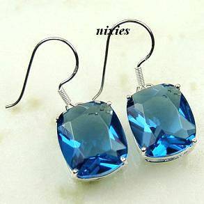 CHUNKY BLUE TOPAZ SOLID SILVER EARRINGS