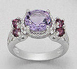 EYE CATCHING PURE 925 STERLING SILVER AMETHYST & GARNET RING - SIZE 6(M)