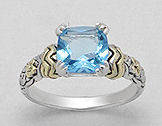 LOVELY TWO TONE SOLID SILVER BLUE TOPAZ RING - SIZE 7(Q)