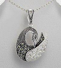 ELEGANT PURE 925 STERLING SILVER MARCASITE SWAN PENDANT
