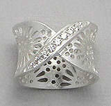 BROAD CROSS OVER PURE 925 STERLING SILVER DIAMANTE RING - SIZE 8(Q)